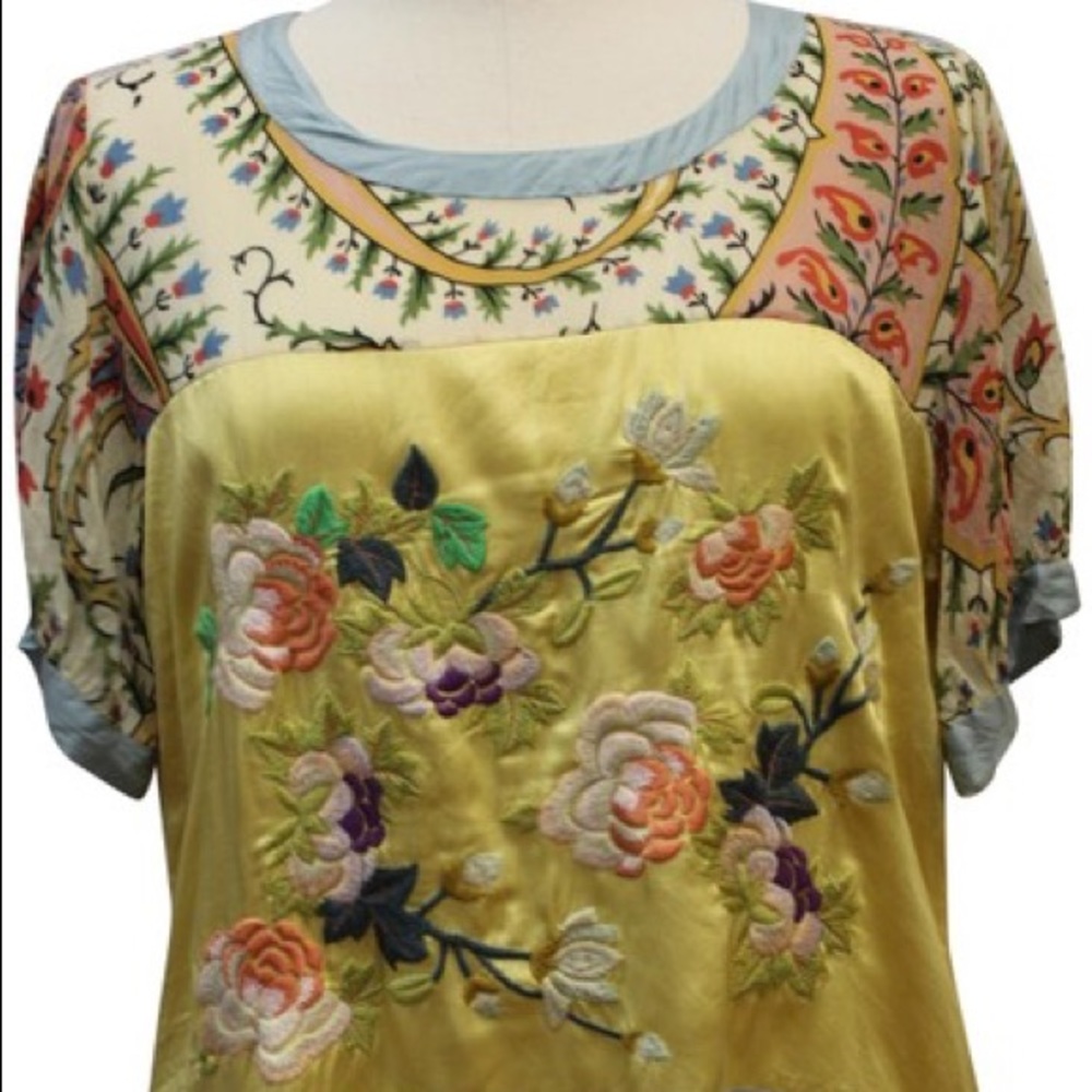Johnny Was Silk Floral Blouse Size Small